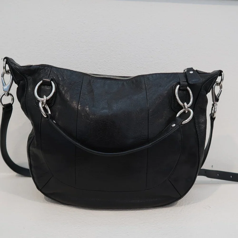 Coach Kristen Black Leather Shoulder/Crossbody Bag-silver Hardware